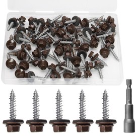 vibedor 60 PCS #10×1" Metal Roofing Screws, Brown Painted Hex Head Sheet Roof Screws with EPDM Washer Self Starting Metal to Wood Siding for Corrugated Roofing