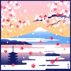 Hamamonyo Kofu (Furoshiki, 19.7 inches (50 cm), Unkai Fuji and Cherry Blossoms