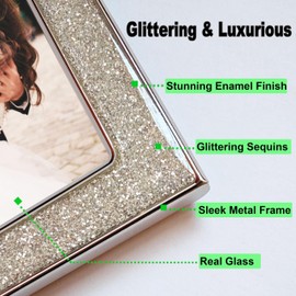 ACHAVINM 5x7 Silver Picture Frame - Glittering Enamel Photo Frames with Real Glass & Velvet Back, 5 by 7 Metal frame for Tabletop or Wall Display, Stunning Home Décor & Ideal Gift for Weddings