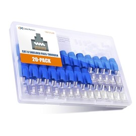 Cable Matters Paquete de 20 conectores de paso a través RJ45 blindados Cat8 de 23-24AWG con barra de carga y botas de alivio de tensión, chapado en oro de 50µ, enchufes RJ45 de paso a través Cat 8, NO