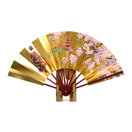 Hasegawa Kyoto Fan, Decorative Fan, Black Dyed Bone Fan Stand, With Stand, Boxed (Maiko, Maisha 3.5 inch (5 cm)