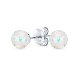 Minimalist Simple Basic Round Bead Gemstone Created Opalescent White Rainbow Opal Ball Stud Earrings For Women October Birthstone 6MM