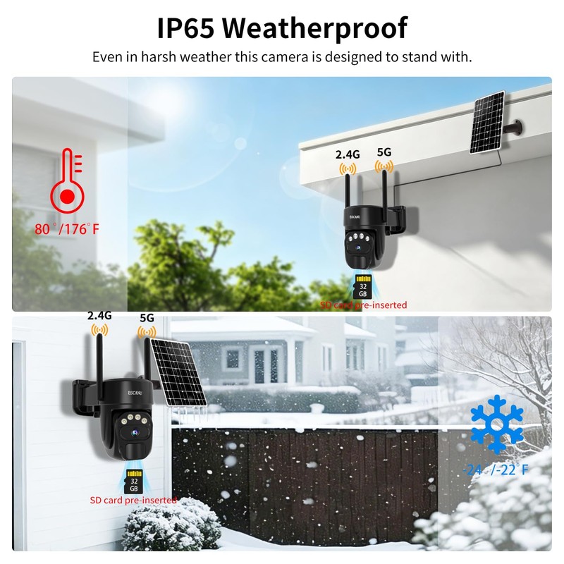 ESCANU Security Cameras Wirelss Outdoor Solar Powered for Home Security,360