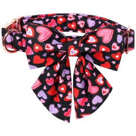 Lionet Paws Valentines Dog Collar Bowtie, Dog Sailor Bow Collar Metal Buckle for Dogs, Adjustable Fabric Black Dogs Collars Girl, S, Neck 10-16 in