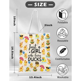 CEASQVAA Duck Gifts for Duck Lovers Cute Canvas Tote Bag For Women Casual Shoulder Bag Reusable Handbag For Beach Travel Grocery Shopping