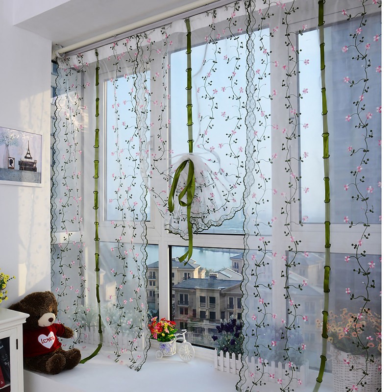 Embroidered Roman Sheer Curtain Classical Floral Window Screen Elegant Embroidered