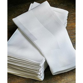 Set of 6 Napkins 55x55cm White Satin Band - 100% Egyptian Cotton