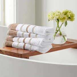 Great Bay Home Decorative Hand Towel Set - Combed Cotton 4 Pack 26x16 Hand Towel Set - Luxurious, Ultra-Soft, Durable Towels for Bathroom Decor (Dusty Rose/Cappuccino)