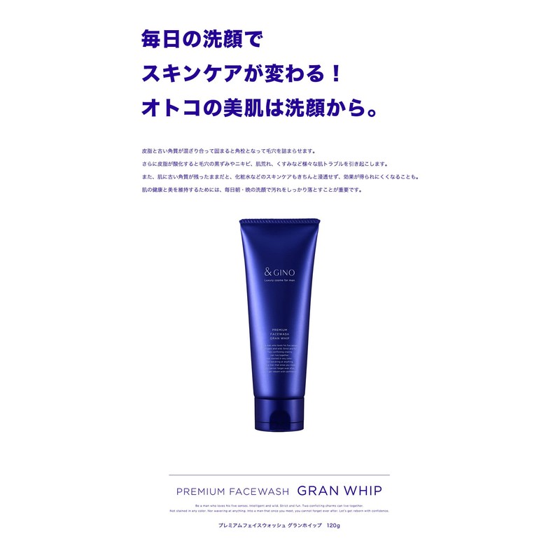 &GINO Men's Facial Cleansing Foam, Premium Face Wash, Gran Whip,