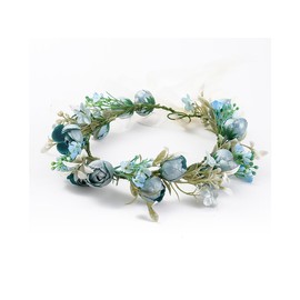 Lofruiin Women's Bohemian Rose Flower Wreath Tea Bud Flower Wreath Rattan Garland Headpiece Headband for Wedding Travel Photography (Blue 1, Free)