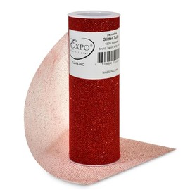 Expo International Decorative Glitter Tulle, Roll/Spool of 6” X 10 Yards, Lightweight Polyester Tulle Fabric for Costumes, Wedding, and Party Decorations, Washable, Easy-to-Use, Red