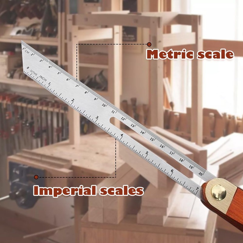 9-Inch Carpentry Square, Adjustable Sliding Bevel Angle Finder with Hardwood