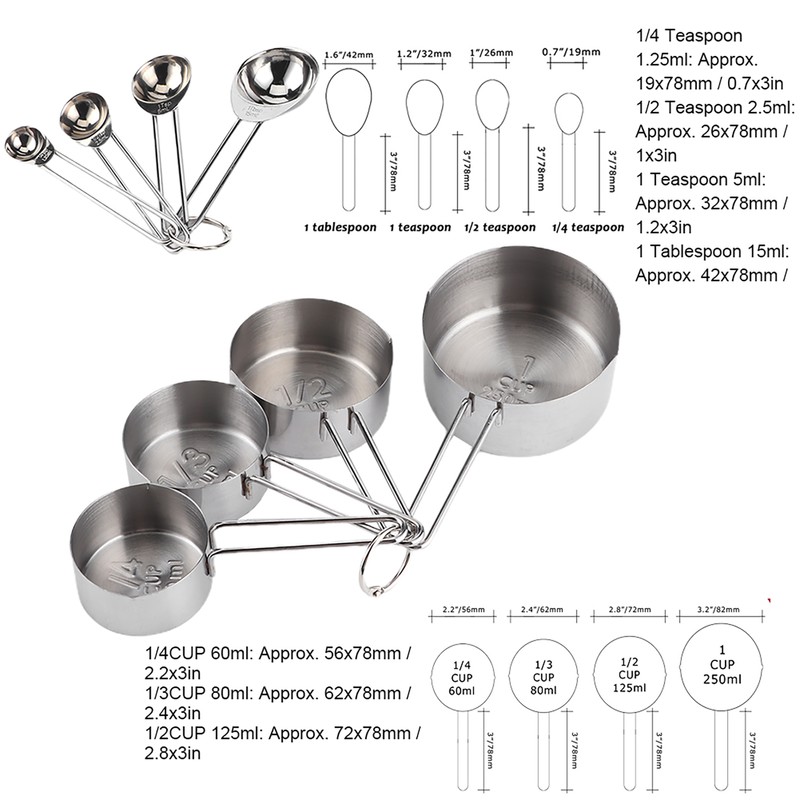 8Pcs/Set Stainless Steel Measuring Cup Spoon with Scales Kitchen Cooking