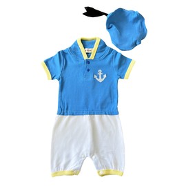 stylesilove Baby Boy Blue Donald Duck Inspired Short Sleeve Cartoon Romper and Hat 2pcs Cotton Clothing Set (18-24 Months)