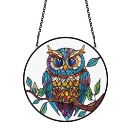 PLIGREAT Owl Suncatcher Stained Glass Hanging Suncatcher Colourful Owl Window Hangings Ornaments for Living Room Bedroom Playroom Window Decoration Wall Art Decor Christmas Memorial Gifts