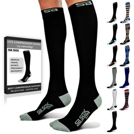 SB SOX Lite Compression Socks for Men & Women (15-20mmHg) – Best Compression Socks for Travel, Sports, and Daily Wear - XXL Sizes too! (Black/Gray, XXL)