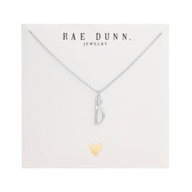 Rae Dunn 14K Gold Plated Brass Necklace - Sideways Initial Charm Pendant Delicate Chain Necklace for Women, Style B, White Gold Plated