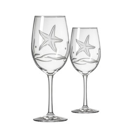 Rolf Glass Starfish All Purpose Wine Glass 18 Ounce | Set of 2 Large Wine Glasses | Lead-Free Glass | Engraved Large Wine Glasses | Made in the USA