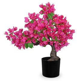 Briful Artificial Bougainvillea Flower Plant 20.8" Bougainvillea Bonsai Tree with Black Pot Silk Bougainvillea Floral Centerpiece for Home Office Dining Table Shelf Bathroom Decor(Hot Pink)
