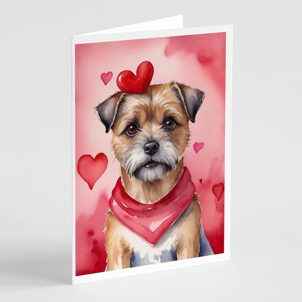 Caroline's Treasures DAC5293GCA7P Border Terrier My Valentine Greeting Cards Pack