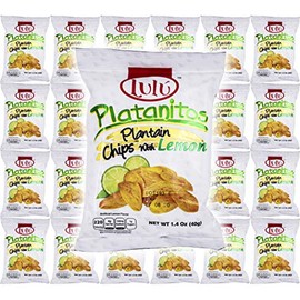 LULU Platanitos, Plantain Chips with Lemon, Gluten-Free, 1.4oz Bag (Pack of 24, Total of 33.6 Oz)