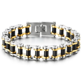 COOLSTEELANDBEYOND Classic Mens Bike Chain Bracelet Stainless Steel Silver Gold Black Polished
