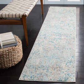 SAFAVIEH Madison Collection Runner Rug - 2' x 8', Ivory & Teal, Modern Abstract Design, Non-Shedding & Easy Care, Ideal for High Traffic Areas in Living Room, Bedroom (MAD453C)