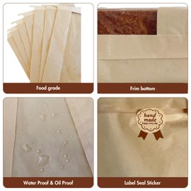 Bewinnd 90 Pack Large Kraft Paper Bread Bags for Homemade Bread,50% Thicker Sourdough Bread Bag with Tin Tie Tab Lock,Clear Front Window Loaf Bags with Label Seal Stickers(14" x 8.3" x 3.5")