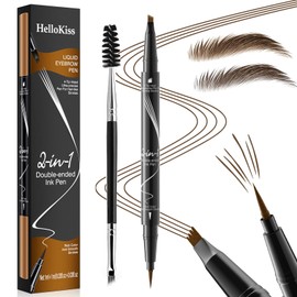 Liquid Eyebrow Pencil, 2-in-1 Waterproof Eyebrow Pen for Women with 4-Fork-Tip & Precise Brow Pencil, with Double-ended Eyebrow Brush Create Natural-Looking Brows, Last All-Day (Light Brown)