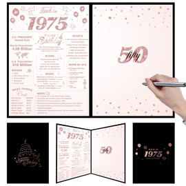Rtisaeu 50th Birthday Party Decorations for Women, Alternative Signature Guest Book 12" x 18", Great Birthday Gifts for Women Cheers to 50 Years Old Gifts Black and Pink 50 Birthday Party Supplies