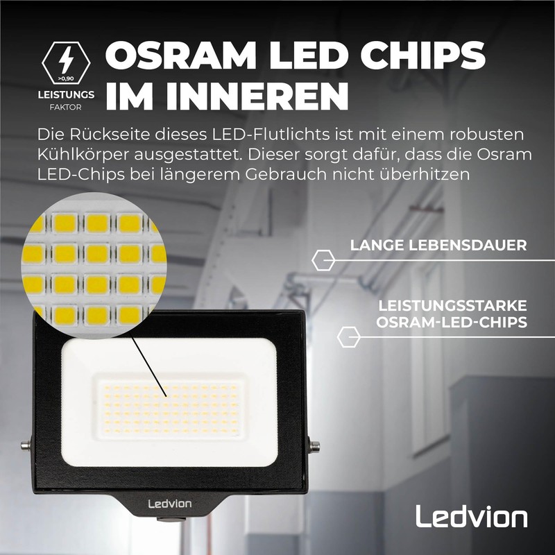 Ledvion LED Spotlight with 0.5 m Cable, 50 Watt Osram