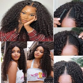 Ainmeys Curly V Part Wigs Brazilian Kinky Curly Human Hair Wigs for Black Women V Shape Wigs No Leave Out Lace Front Wigs Upgrade U Part Wigs Glueless Full Head Clip In Half Wigs(28IN 180% Density)