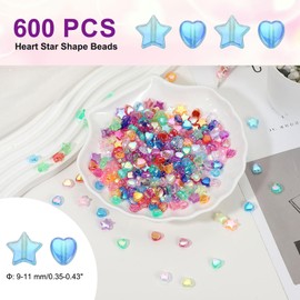 PATIKIL 9-11 mm Acrylic Round Beads, 600 Pcs Heart Star Shape Bead AB Colors Round Clear Spacer Beads with Hole for Earring Bracelet Necklace Key Chains, Lake Blue