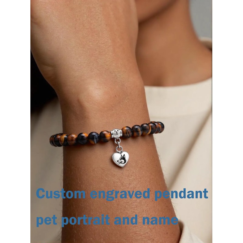 MeiceM Custom Pet Bracelet for Ashes,customize engrave dog cat name,Stainless