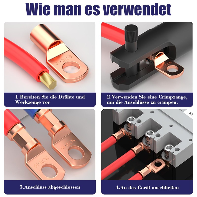 Pack of 20 Cable Lugs 10 mm2 Pipe Cable Lug