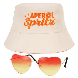 BOFUNX Apero Spritz Fishing Hat + Retro Orange Glasses in Heart Shape Apero Party Hat Apero Gift for Apero Lovers Carnival Cosplay Costumes Accessories