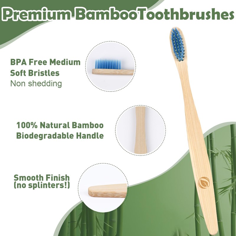 Navona 36 PCS Bamboo Toothbrushes, Kids Aged 7+ Toothbrush Pack,
