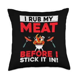 Rack Of Ribs Cooking BBQ Grill I Rub My Meat Before I Stick It in Grill BBQ Short Ribs Rack Throw Pillow, 18x18, Multicolor