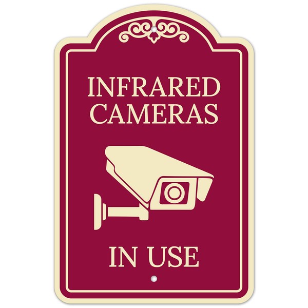 Infrared Cameras in Use Décor Sign, Burgundy Dark, 12x18 Inches,
