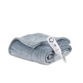 Berkshire Blanket Heated Throw – Reversible Loftmink Velvety Fleece Electric Blanket, 5 Heat Settings & Auto Shut-Off, Ultra-Cozy for Couch, Bed & Office, 50" x 60", Polar Blue