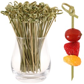 100 Pcs Cocktail Picks, 12cm Bamboo Knot Skewers for Appetizers, Green