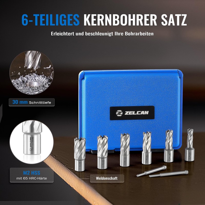 ZELCAN Core Drill Bit Set HSS with Weldon Shank (3/4