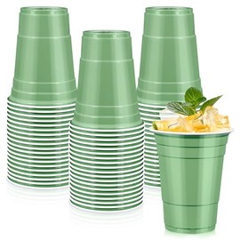 LANLISA 100 Sage Green Plastic Cups, 16 oz Disposable Cups, Drinking Cups For Birthday Party, Baby Shower, Easter Party