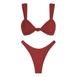 ZAFUL 2025 Cheeky Bikini Sets for Women High Cut Swimsuit Textured Ribbed Bikini Thong Bathing Suit