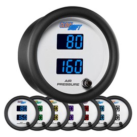 GlowShift White 7 Color Dual Digital 220 PSI Air Pressure Gauge Kit - for Air Ride Suspension Systems - Includes 2 Electronic Sensors - Multi-Color LED Display - Clear Lens - 2-1/16" 52mm
