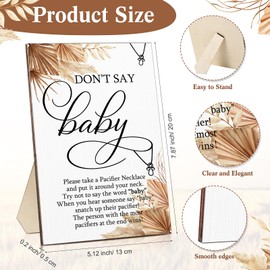 Geetery 51 Pcs Don't Say Baby Game Sign Cool Baby Shower Game 50 Baby Shower Pacifier Necklace Wooden Don't Say Baby Sign Plastic Baby Pacifier Party Favor for Gender Reveal (Pink)
