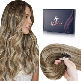 LaaVoo Nano Hair Extensions Real Human Hair Brown Nano Beads Hair Extensions 18 Inch Balayage Light Brown to Medium Blonde Invisible Nano Ring Straight Remy Hair 50g 50s #3/8/24