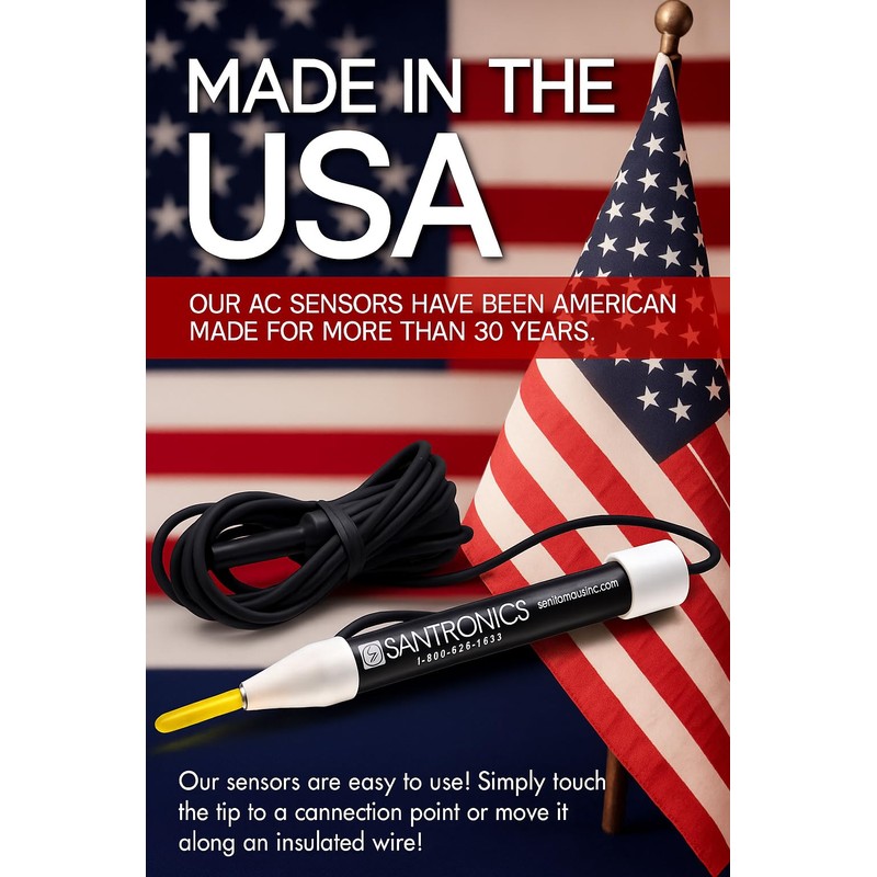 Santronics DC Detector 6-50V, Industrial Strength Sensor with Audio-Visual Alert,