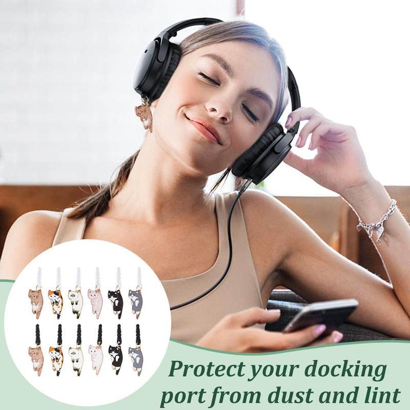 OLYCRAFT 12 Pcs Earphone Jack Cover with Charm, 3.5mm Cat
