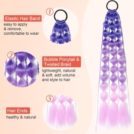 PORSMEER Colored Hair Extensions for Women, Behufun Lightweight Braiding Hair Extensions for Kids Bubble Ponytail with Hair Tie, Crazy Hair Day Accessories for Girls (Blue+Purple+Pink)